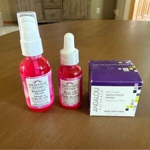 Heritage Store Rosewater Serum & Rose oil & Andalou Naturals Avo Cocoa Skin Food